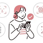 スマホのセキュリティを確認している女性のイラスト