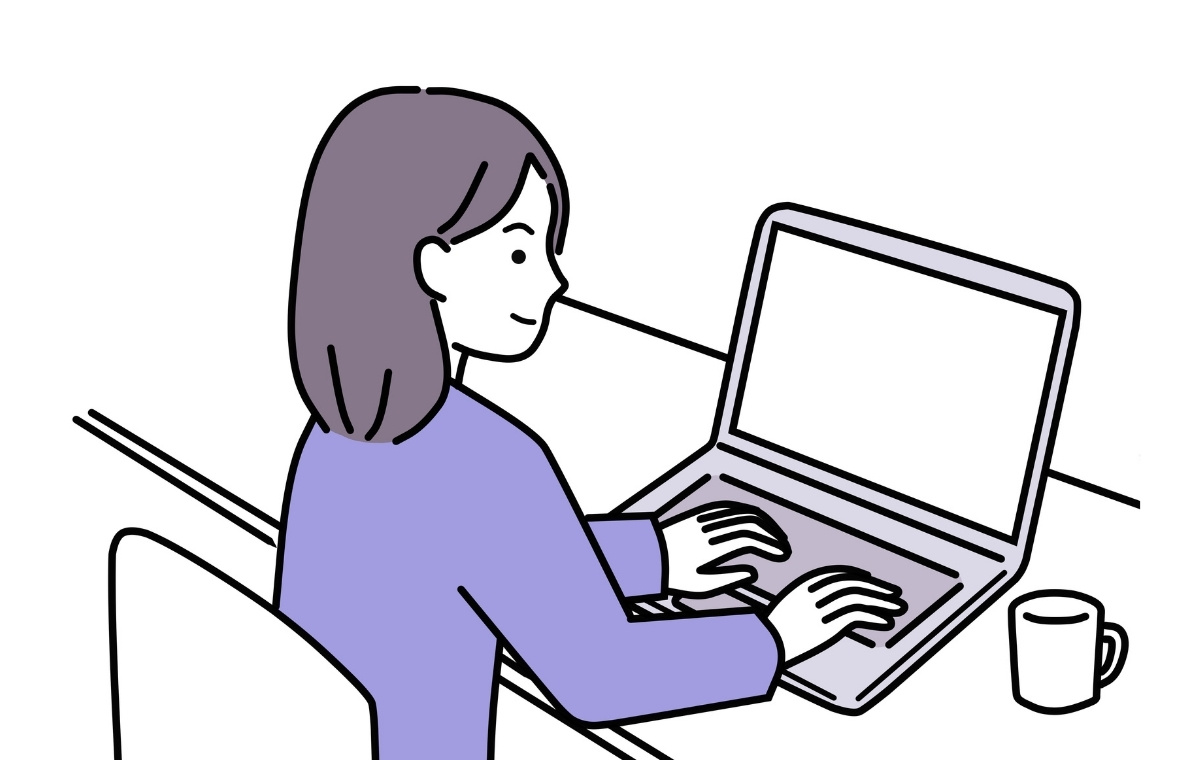 ノートパソコンを操作する女性のイラスト