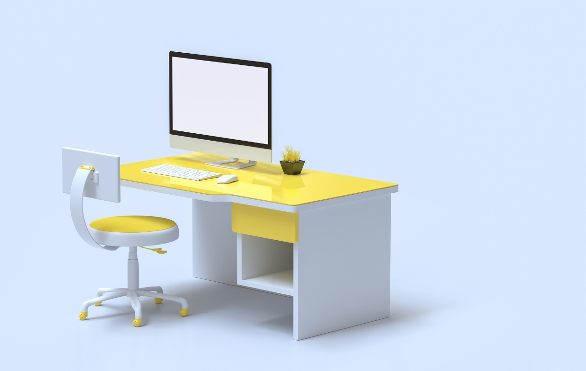 デスクトップパソコンが置かれた机のイメージCG