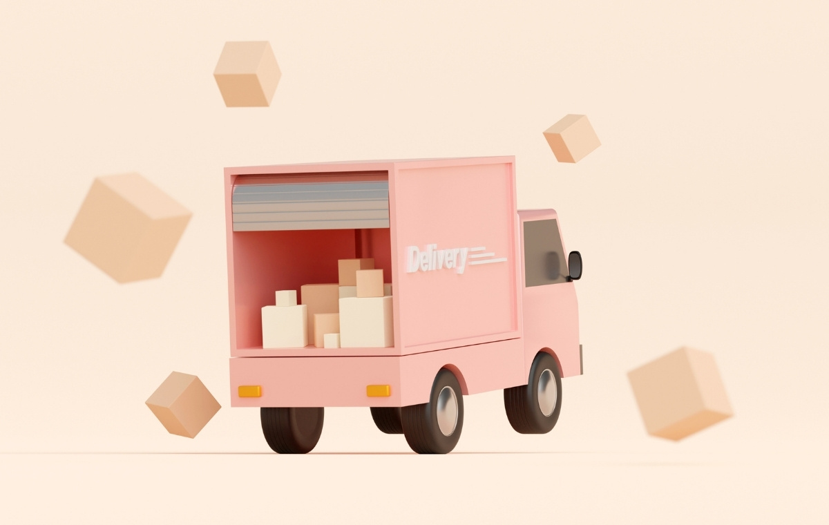 通販で商品が届く様子をイメージしたトラックの画像