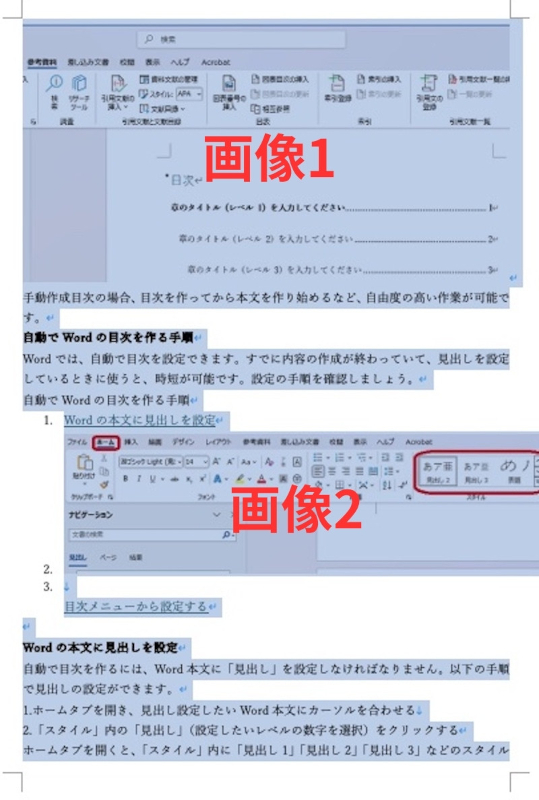 全選択したワードページのスクリーンショット