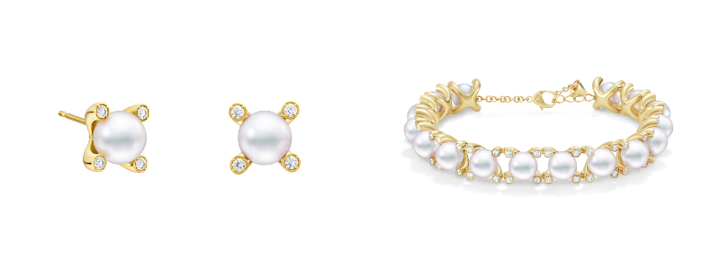 プロング イヤリング（ピアス）￥1,320,000 YG/あこや真珠/ダイヤモンド プロング ブレスレット￥5,280,000 YG/あこや真珠/ダイヤモンド