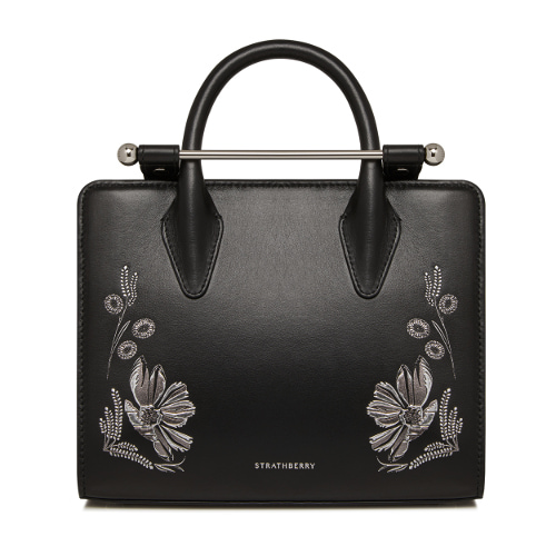 レザーに刺繍入り　スクエアハンドバッグ