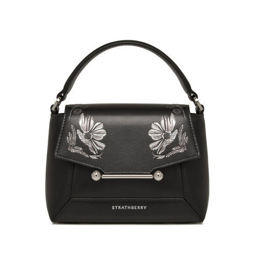 レザーに刺繍入り　ミニハンドバッグ