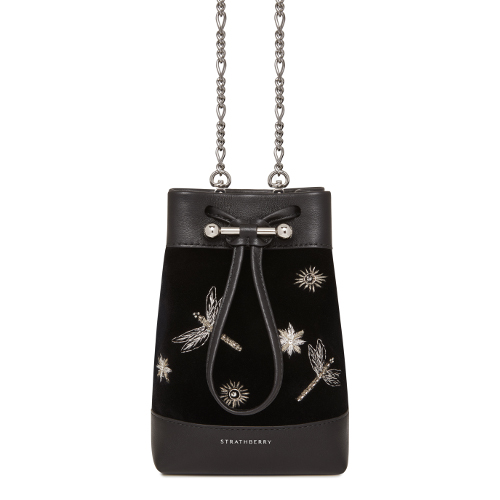 ベルベット×レザー　ミニ巾着ショルダー