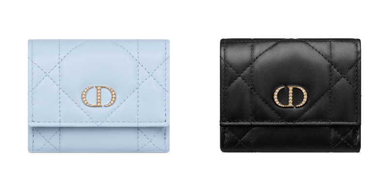 Dior Caro Hibiscus クリスタル Lジップウォレット パウダーブルー、ブラック