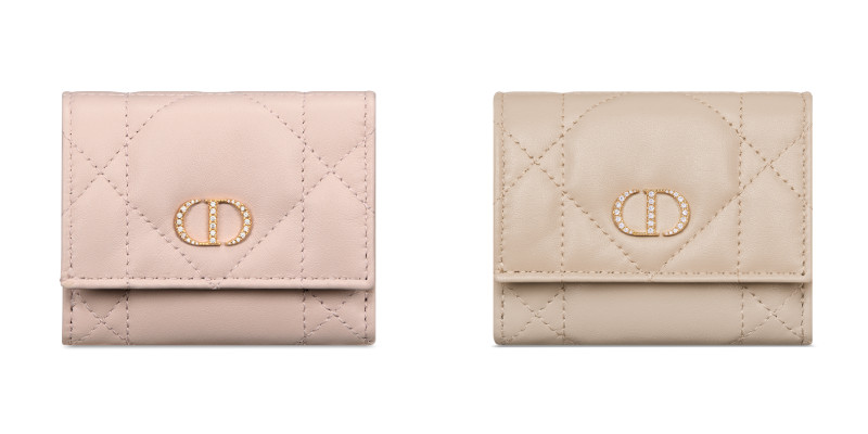 Dior Caro Hibiscus クリスタル Lジップウォレット パウダーピンク、パウダーベージュ
