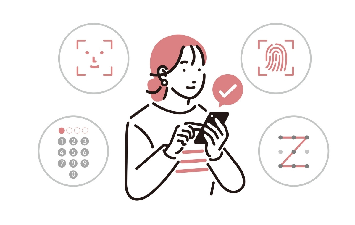 スマホのセキュリティ設定をする女性のイラスト
