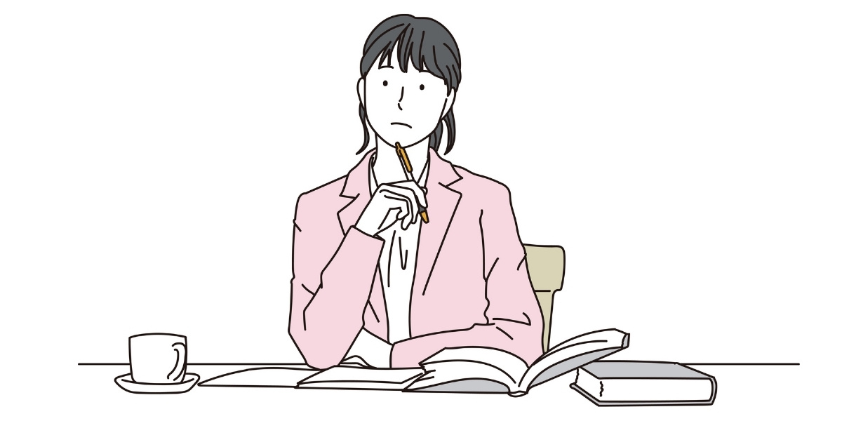 考え事をしているビジネスウーマンのイラスト