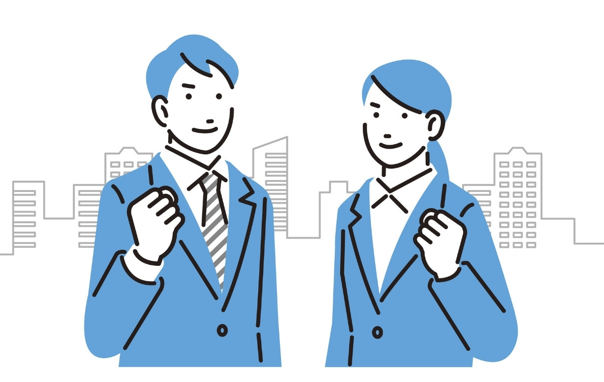 ガッツポーズをとる男女の就活生のイラスト