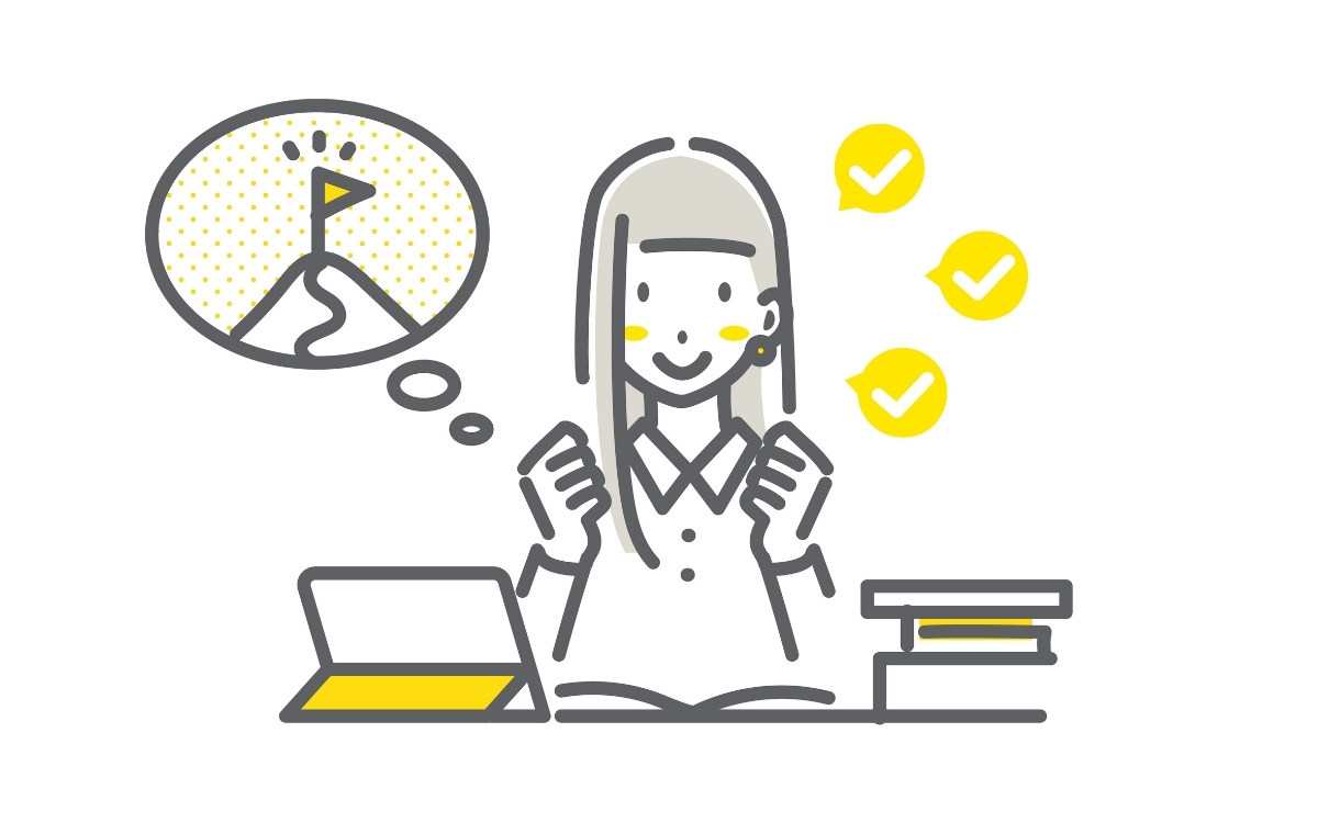 勉強または仕事を頑張る女性のイラスト