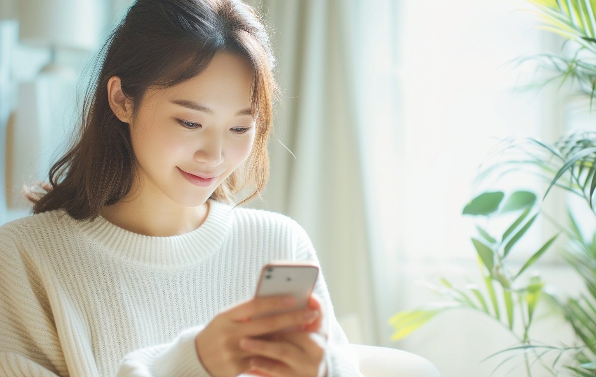 スマホを操作する女性の写真