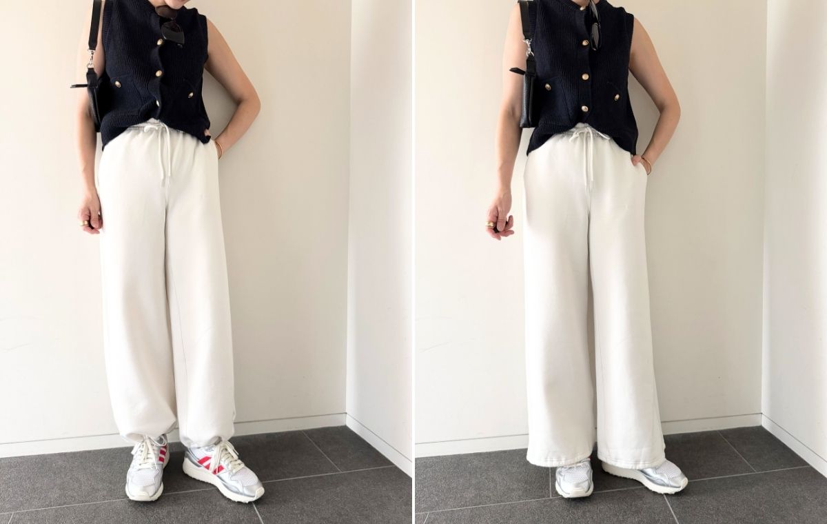 パンツの裾を絞った写真と絞っていない写真を並べた画像