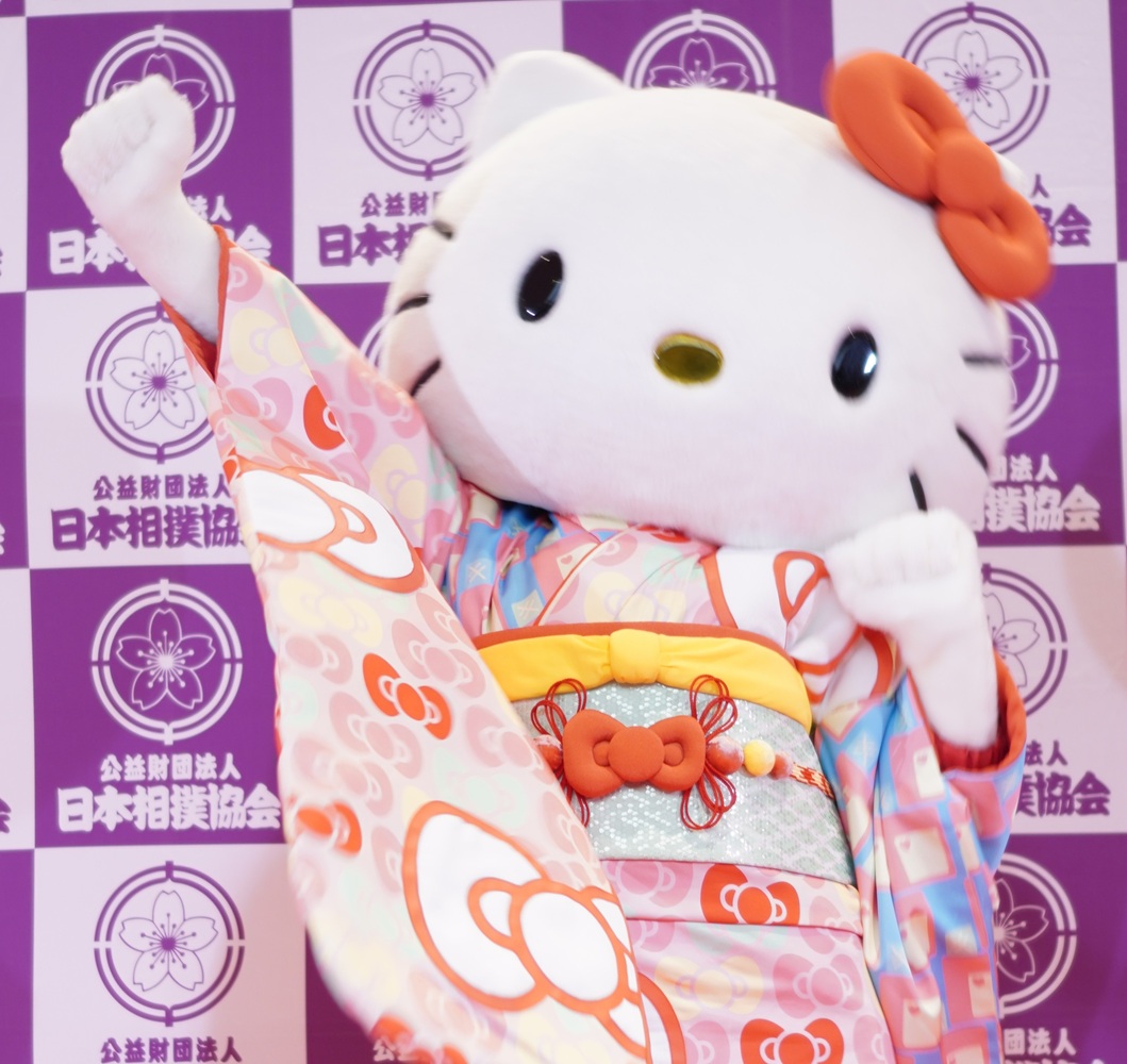 こぶしを振り上げ、やる気満々のキティ!