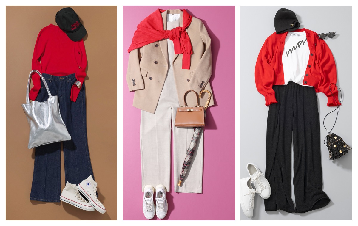 コーデの写真を3つ並べた画像