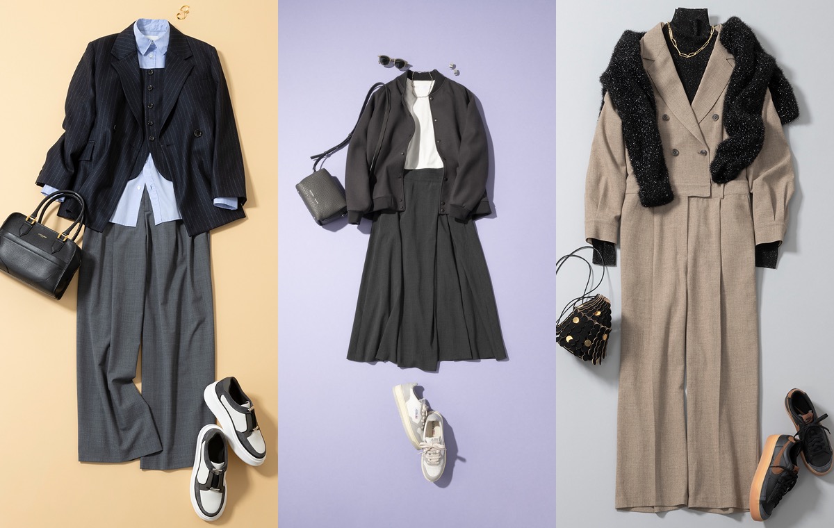 コーデの写真を3つ並べた画像