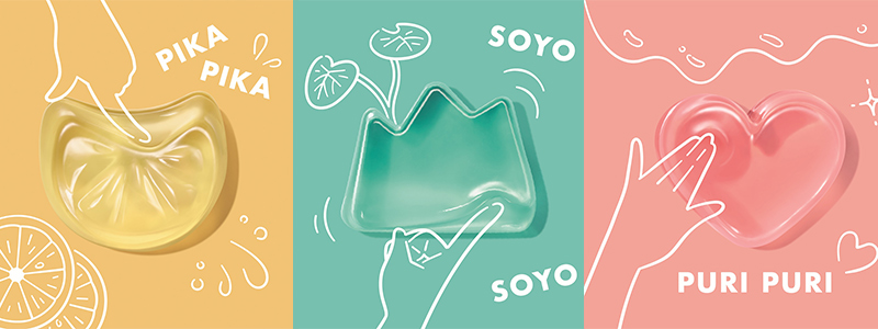 レモン形、山形、ハート形の洗顔料と質感イメージイラスト