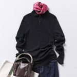 変形ニットポロ×インディゴデニムパンツ