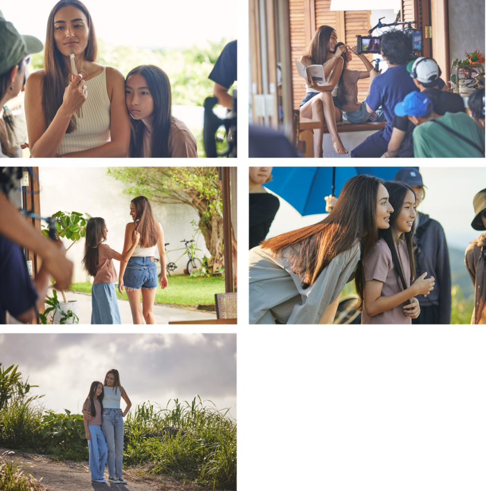 長谷川潤さん親子のCM撮影メイキング写真