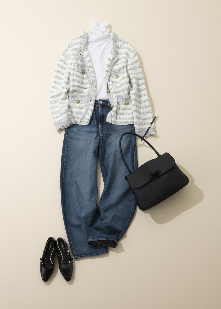 ツイードジャケット×カーヴィデニム