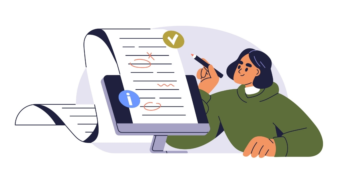 文章のチェックをする人のイラスト