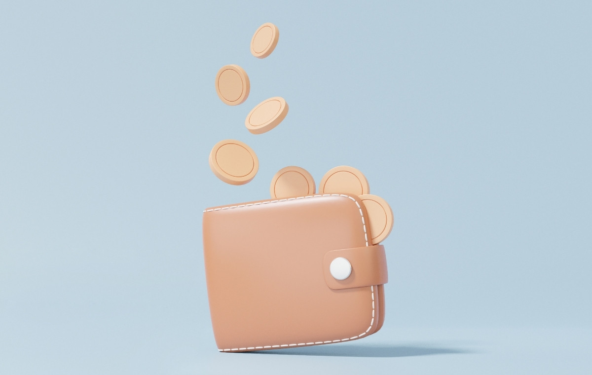 財布とコインのイメージCG