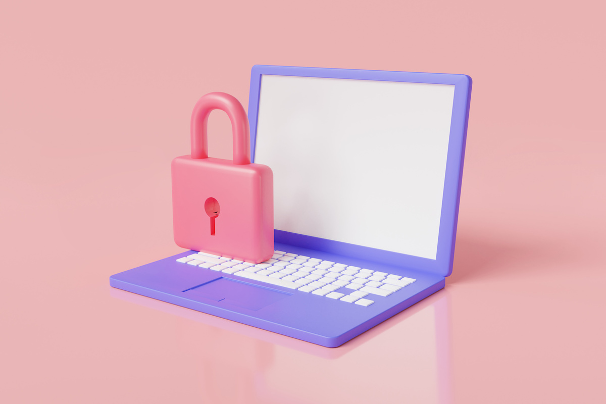 ノートパソコンと鍵の3dイラスト