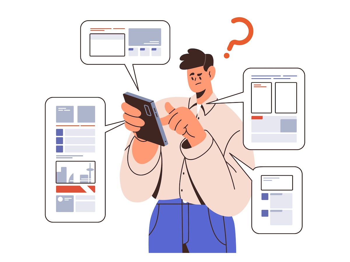 スマホでネットサーフィンしている人のイラスト