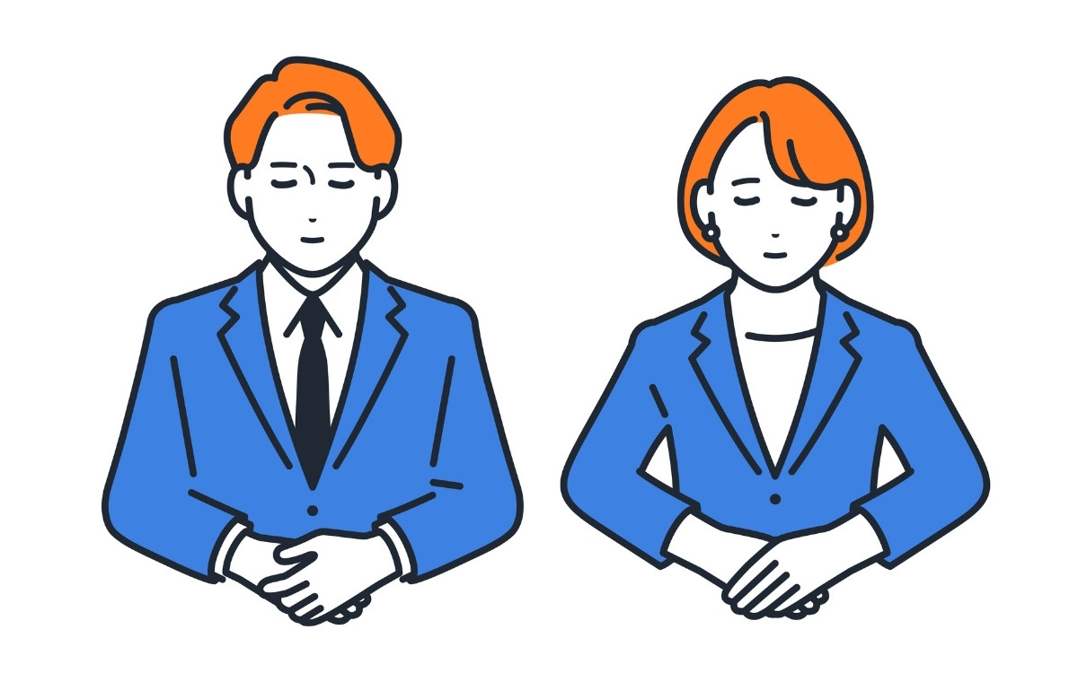 お辞儀する男女のビジネスパーソンのイラスト