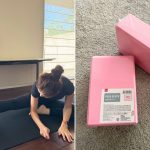 ブロックの写真と伸ばした足のかかとをブロックに載せている写真を並べた画像