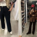 パンツの着用写真とコーデ写真を並べた画像