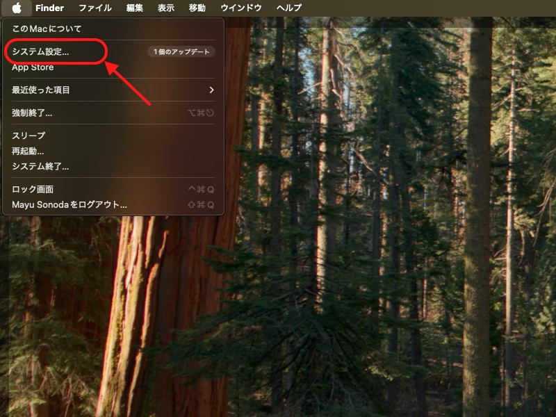 システム設定を選んでいる画面