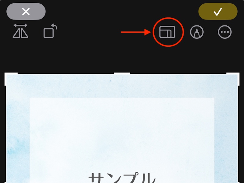 縦横比設定の長方形マークを赤で囲んだスクリーンショット