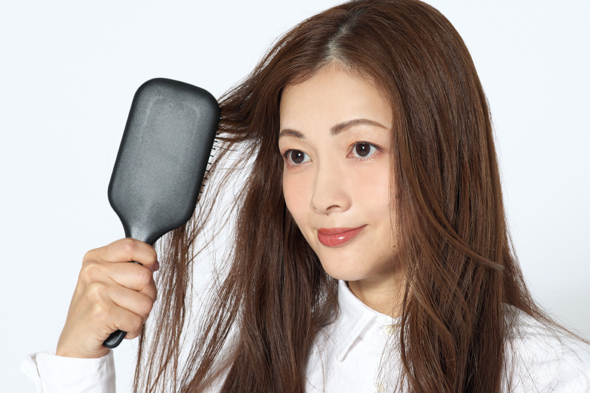 パドルブラシでとかす工程写真