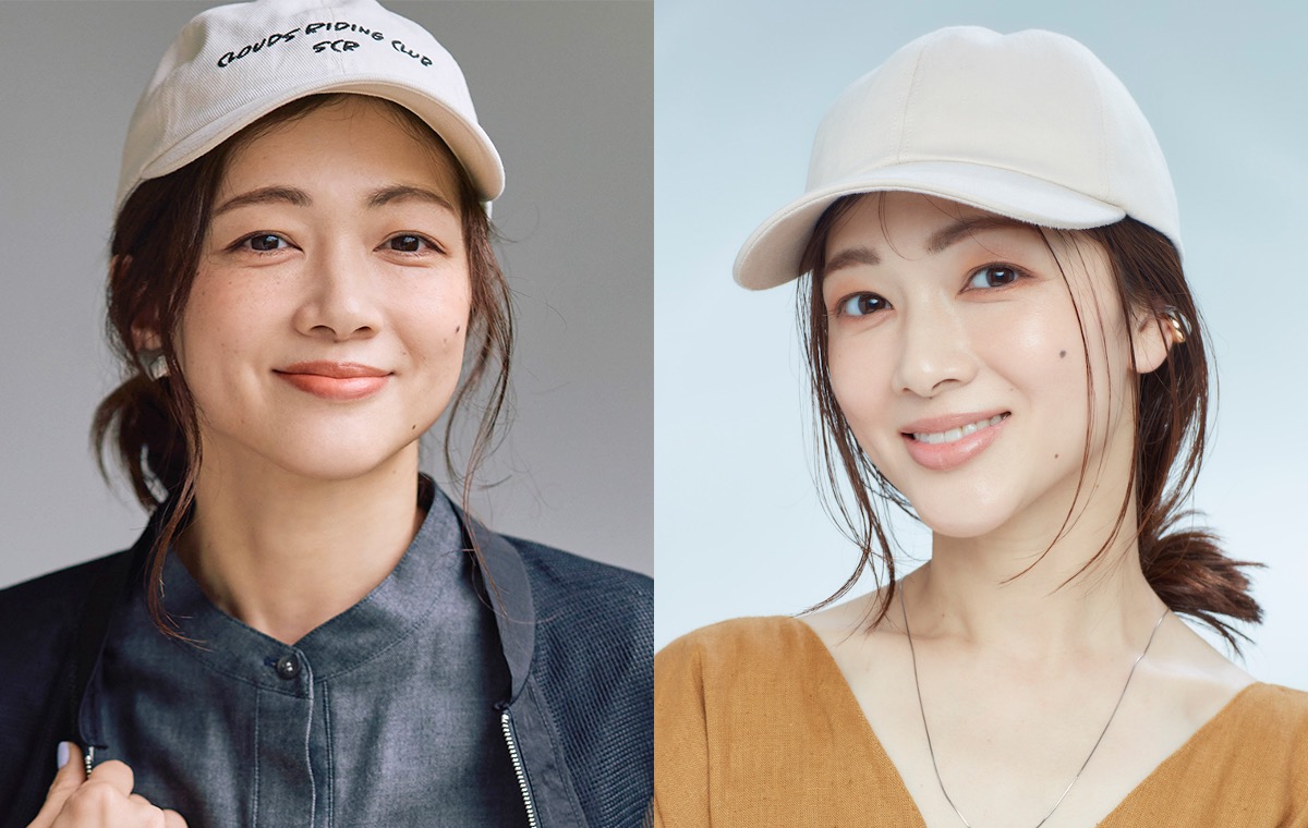 キャップを被ったモデル写真2枚を並べた画像