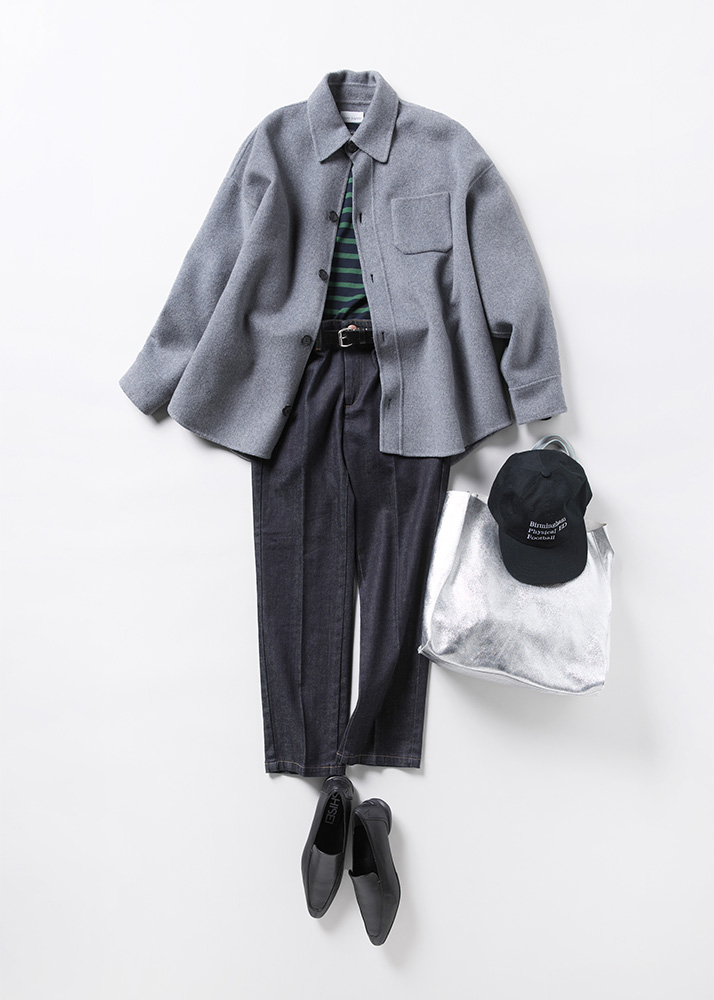 ジャコット×センタープレス入りデニムパンツ