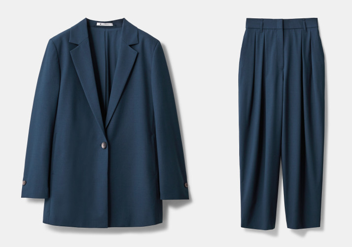 ウールブレンドダブルジャケット、ウールブレンドワイドテーパードパンツ