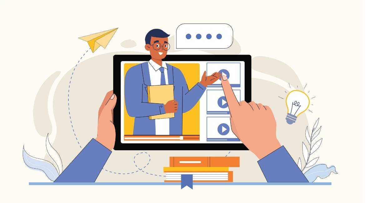 動画で勉強しているイメージイラスト