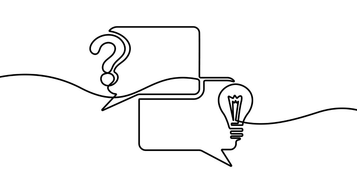 はてなマークがついた吹き出しと電球のマークがついた吹き出しが上下に並んでいるイラスト