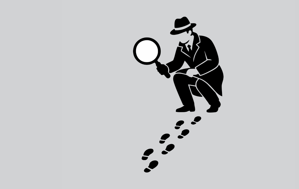 足跡を調べる探偵のイラスト