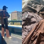 アウターとシャツ2点の写真と、デニムシャツの着用写真を並べた画像