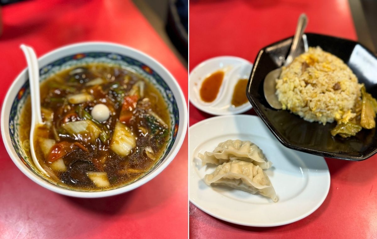 中華そばの写真とチャーハン、餃子の写真を並べた画像