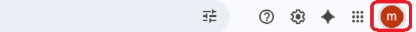 Gmailブラウザのプロフィールアイコン表示画面