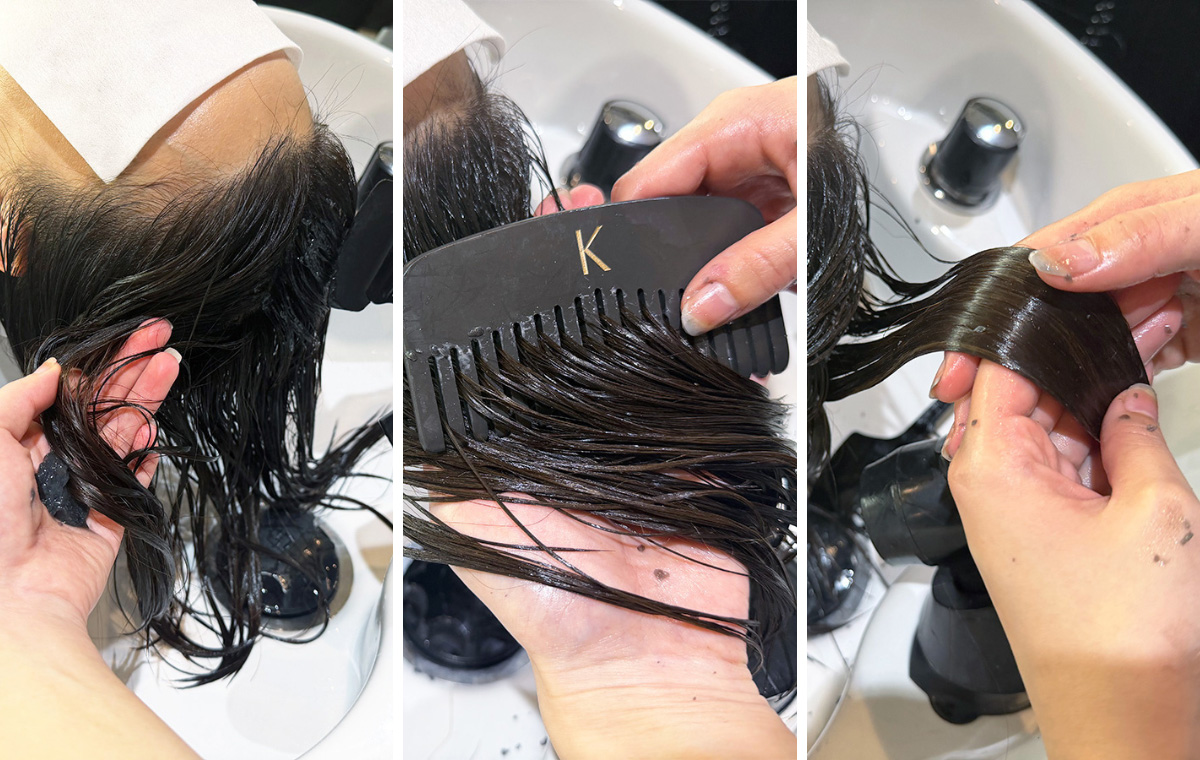 トリートメントを塗布する様子