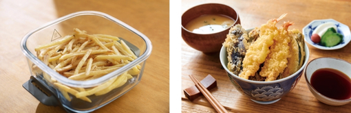 温め直したポテトと天丼の写真