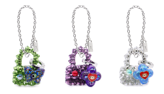 バッグチャーム シャンパングリーン、アメジスト、シルバー