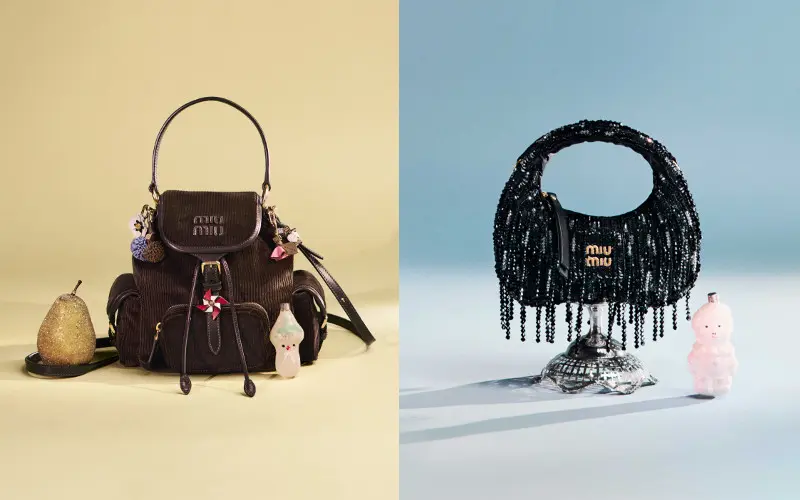 コーデュロイのバックパックとビーズ付きのバッグ