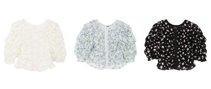 MINAMI TANAKA×CLANE W FACE FLOWER JACQUARD SHIRRING TOPS