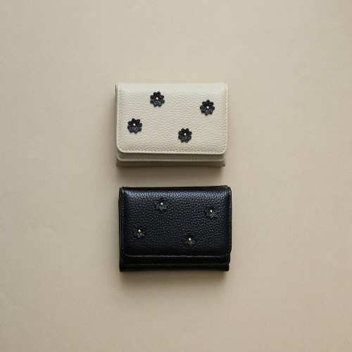 スモールフラワー ミニウォレット エクリュ、ブラック