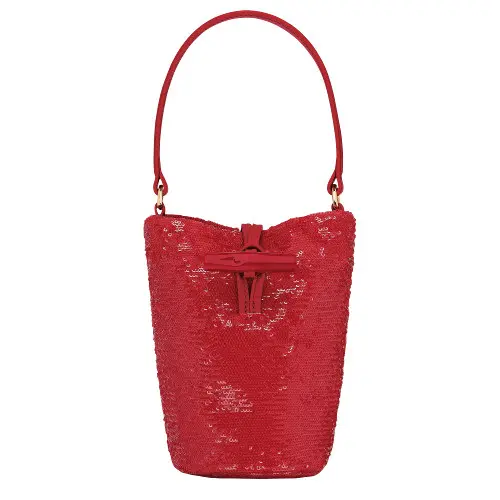 赤スパンコールのトップハンドルバッグ